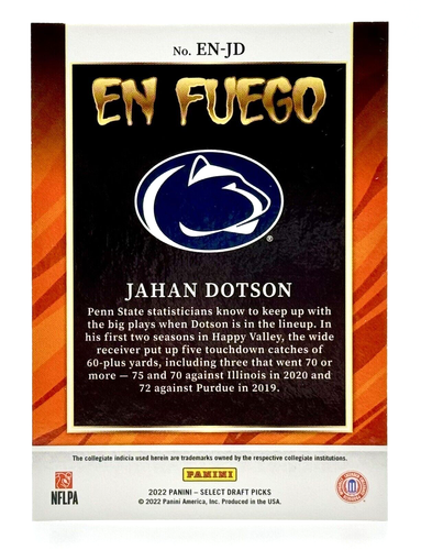 2022 Select Draft Picks En Fuego #12 Jahan Dotson RC Washington Commanders - Picture 2 of 2