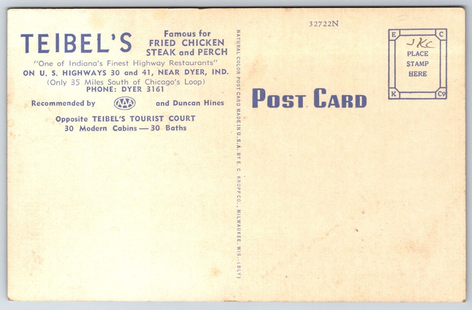 Dyer Indiana~Birdseye Teibels Restaurant~Multiview~US Hwy 30~1940s ...
