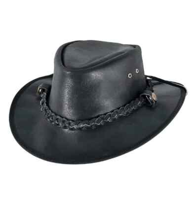 Handmade Western Cowboy Black Leather Hat - Riding Hat - Western Leather Top Hat