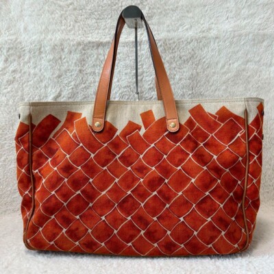 Bottega Veneta Tote Bag Canvas Leather Intrecciato Orange