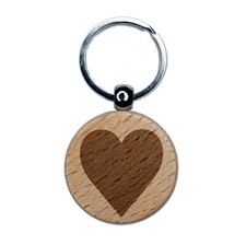 Card Suit Hearts Engraved Wood Round Keychain Tag Charm