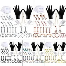 47PCS Pro Belly Tongue Tragus Lip Nose Body Piercing Kit 14G 16G Needles Clamps
