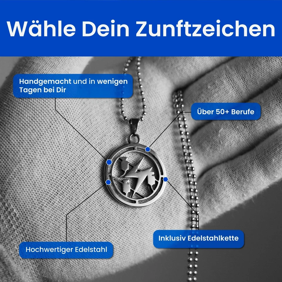 Geschenk für Handwerker - Edelstahl Halskette mit Zunftzeichen - 50+ Berufe - Bild 2 von 4