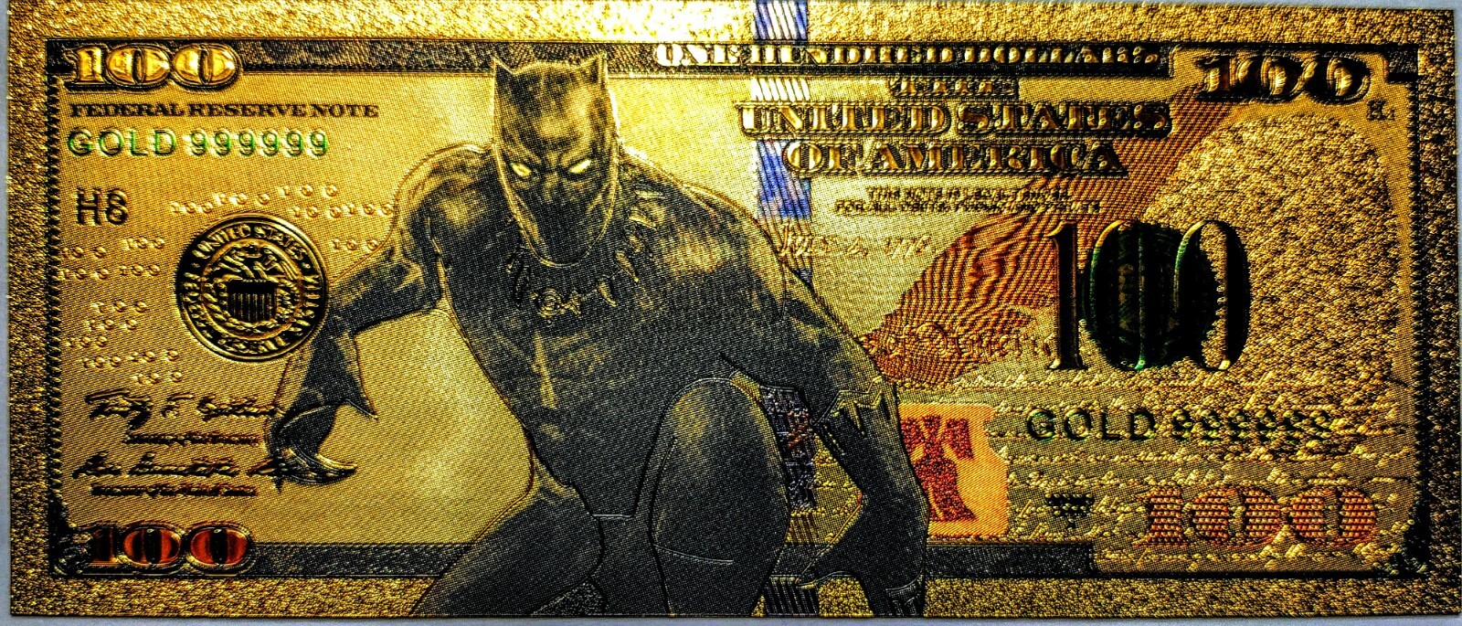 Super Hero Black Panther 100 Dollars Gold Banknote Avengers Money