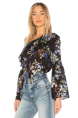 PARKER Lima Boboli Black Floral Silk Georgette Off The Shoulder Blouse, Size L - Picture 2 of 8