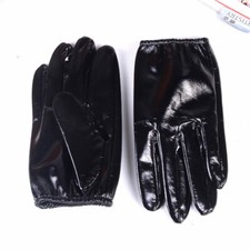 Men's Real Patent Leather Unlined Shiny Black Military shrink Wrist Short Gloves