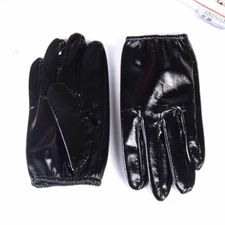 Men's Real Patent Leather Unlined Shiny Black Military shrink Wrist Short Gloves