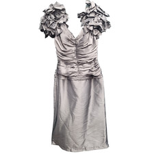 Vintage Night Visionz Iridescent Ruched Bodice Bow Cap Sleeve Bodycon Midi Dress