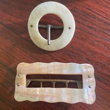 VINTAGE PAIR OF MOTHER OF PEARL BELT BUCKLES EUC NO DAMAGE 2 1 1/4