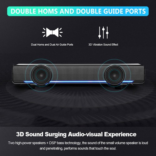 3.5mmUSB Wired Computer Speakers Stereo Subwoofer For PC Laptop Desktop TV Home - Picture 8 of 12
