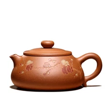 Tea Pot Handmade Floral Carved Pot True Yixing Zisha Old Duan Clay Pot Marked