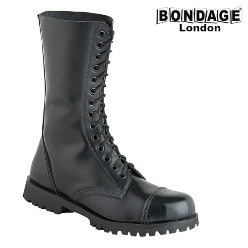 Botas De Cuero Negro Militar Estilo Alta Calidad Bondage London Punk Goth  Ejército | eBay