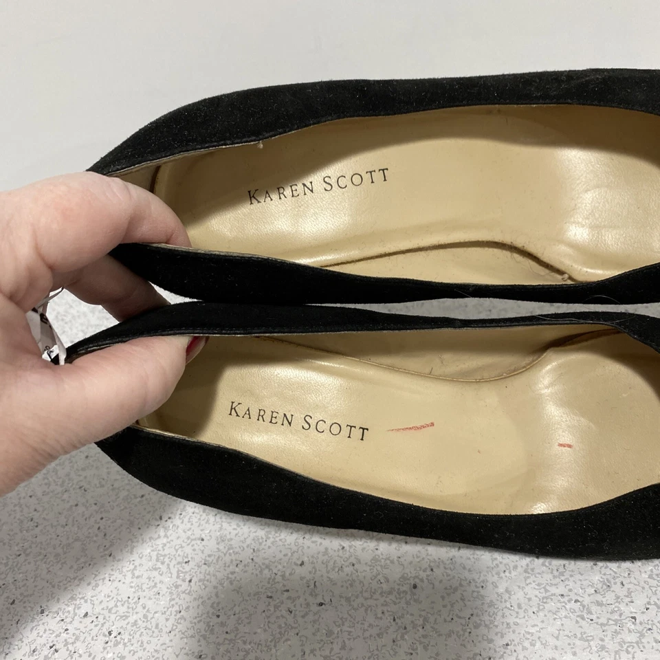 Sapatos de carreira Karen Scott Dreamer couro camurça preto salto alto sapatos EUA tamanho 7W - Imagem 3 de 4