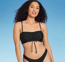 Xhilaration Cinch-Front Bandeau Bikini Top Juniors Medium 4-6 Stretch Black