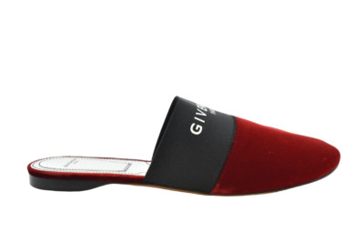 Givenchy Bedford Rouge Red Velvet Black White Mule Logo Backless Slide Flat 38