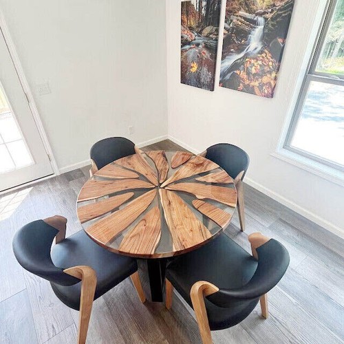 15" Round Epoxy Resin River Table Top Luxurious Farmhouse Counter Desk Furniture - Picture 5 of 8