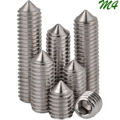 M4 - 0.7 304 Stainless Steel Cone Point Grub Screws Hex Socket Set Screws DIN914
