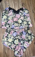 Vtg Gold Label Victoria's Secret Floral Sleep Set Camisole Top  Shorts Lace L