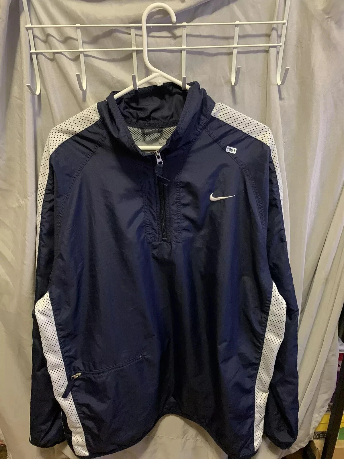 Nike Jacket Adult 2XL Blue White Long Sleeve ZipUp Grey Tag Wind Breaker Mens