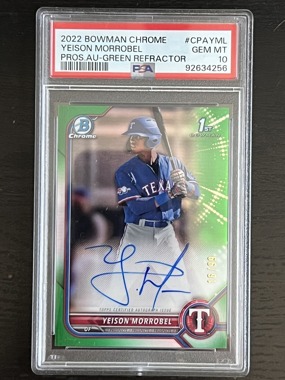 Yeison Morrobel 2022 Bowman Chrome 1st AUTO True Green /99 PSA 10 Gem Mint