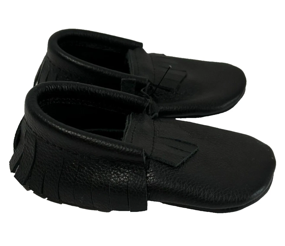 NEW Leather Black Gold Mary Jane Shoe 2 Pair Moccasins Handmade Dress 5.5" - Image 3 of 4