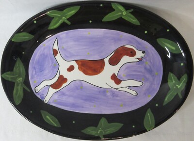Groovy Dog & Cat for Chaleur Platter 16''Oval K Gelff & L Cheng Handpainted RARE