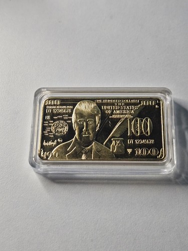 US President Donald Trump $100 Dollors Gold Plated Commemorative Bar Coin Gift - Picture 4 of 6