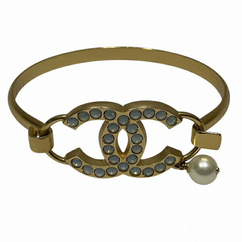 CHANEL Armreif Armband Strass CC Logo Perle vergoldet 02P mit Box Auth - Bild 2 von 9