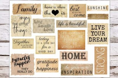 1 A4 Scrapbook Ausschneidebogen Bastelpapier Vintage Junk Journal Englisch Worte