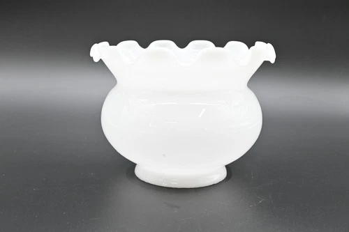 Antique/Vintage Crimped Ruffled White Opal Milk Glass Light Shade 3 7/8"Fitter