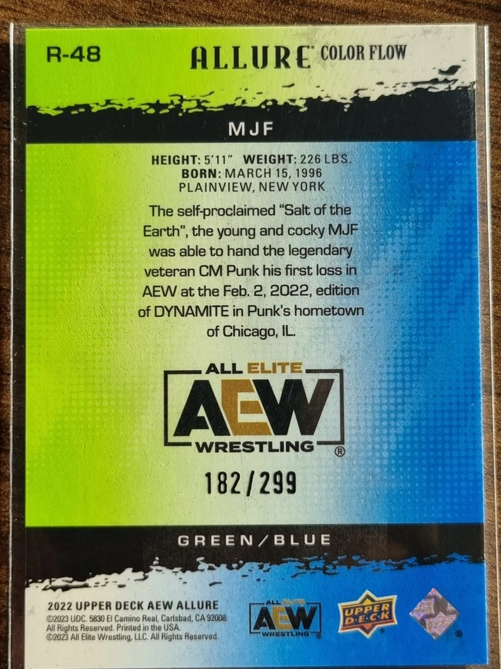 2022 AEW MJF Green Blue Colorflow /299 ALLURE Trading Card #86346 - Image 2 of 2