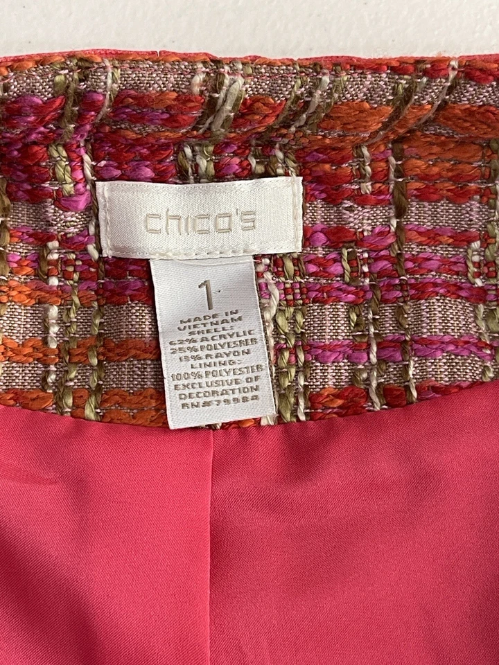 Chicos Blazer Traje Chaqueta Mujer 1 Rosa Manga Larga Lana Tweed Frente Abierto Carrera Foto 4 de 4