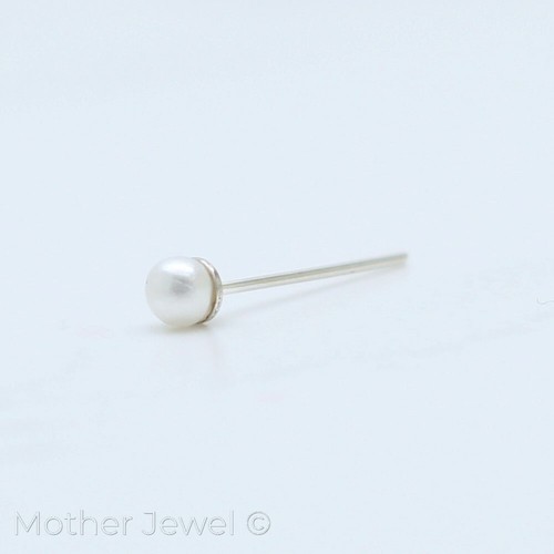 REAL SOLID 925 STERLING SILVER FAUX PEARL BALL BENDABLE STRAIGHT PIN NOSE STUD - Picture 2 of 3