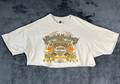 VTG  Harley Davidson Women's Crop Tee  2XL USA Eagle Flames Gruene Texas 2010