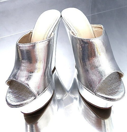 GoGo Original Designer Wedge Mules Silver 35 - Picture 5 of 6