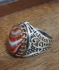 MENS RING 925 SILVER solitaire seal carnelian rainbow pirate chiseled
