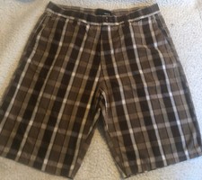 Hurley Mens Casual Shorts Brown Plaid Flat Front Size 32