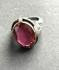 VINTAGE 925 STERLING SILVER AND 15 CARAT PLUS LAB-CREATED RUBY RING SIZE 8.5