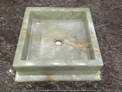 Polished Green Onyx Marble Sink | Modern Luxury Bathroom Vessel | Gifts