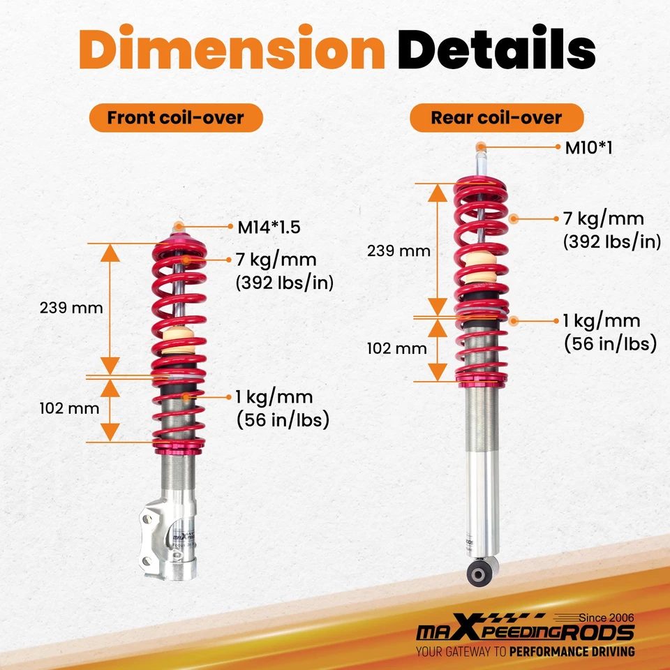 KIT Assetto Regolabile a Ghiera for VW Golf 2 3 III Jetta Mk2 Vento Corrado - Immagine 2 di 4