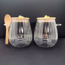 2 Pc Glass Jars with Bamboo Airtight Lids and Spoon Container Set 5.25" h x 4.5w