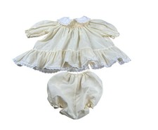 Polly Flinders Smocked Baby Dress  Bloomers Lace Peter Pan Collar USA 6-12M