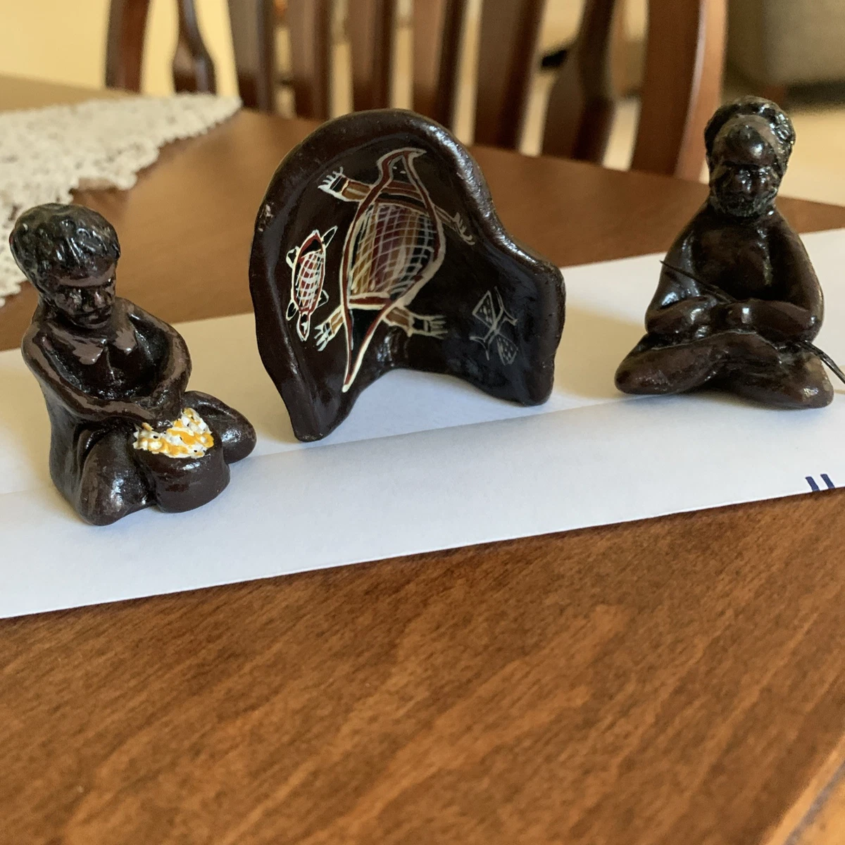 3 Items Aboriginal Man/Woman/Cave W/Markings Inside