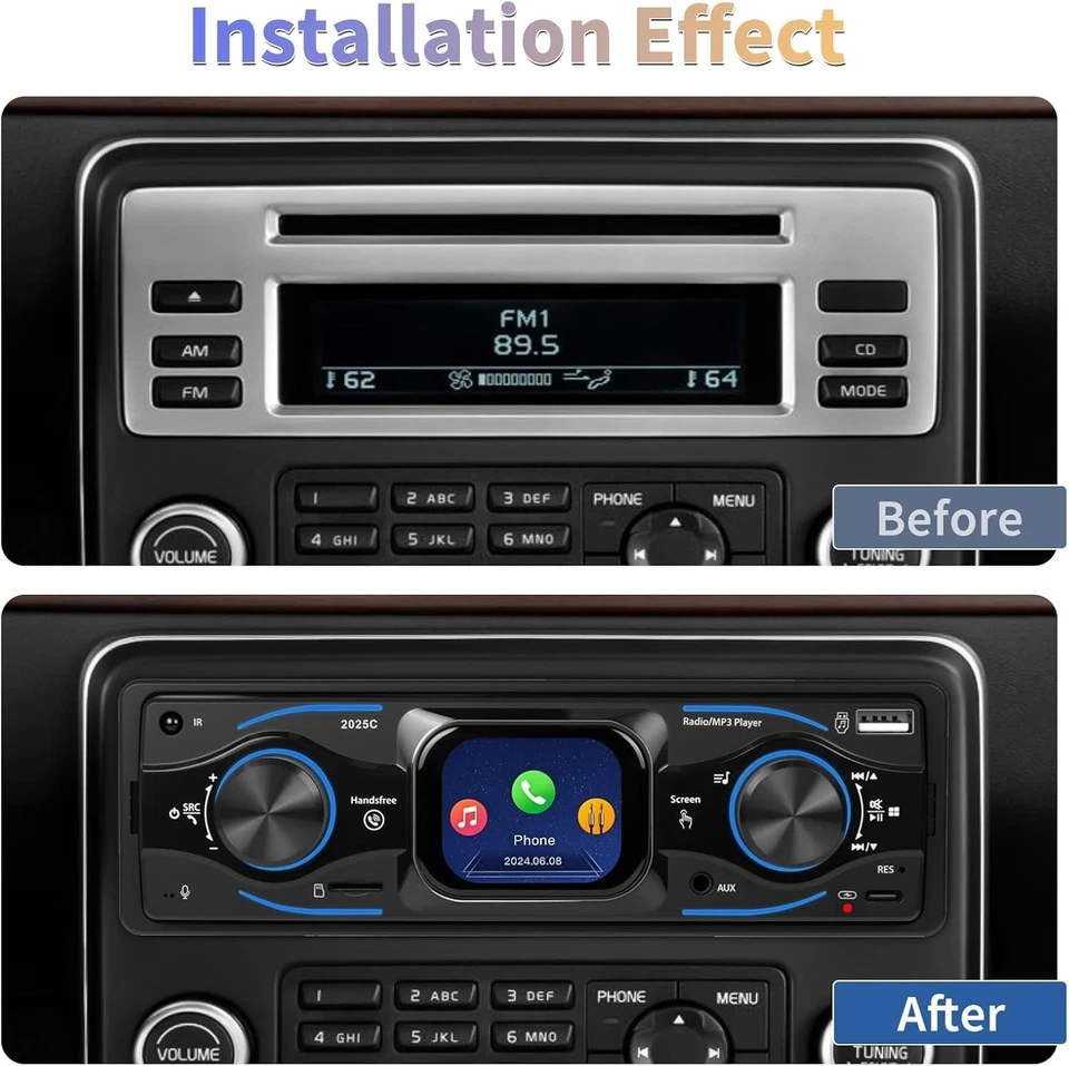 Single Din Car Stereo Radio MP3 Player Bluetooth FM/USB/TF/LCD/Aux In-dash - Image 2 of 4