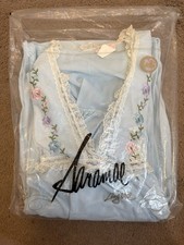 VTG Saramal lingerie Light blue sleeved nightgown floral embroidery lace 3268 S