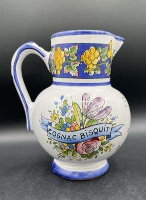 Vintage French Faience Cognac Bisquit Dubouche Pitcher Jug Le Ranolau