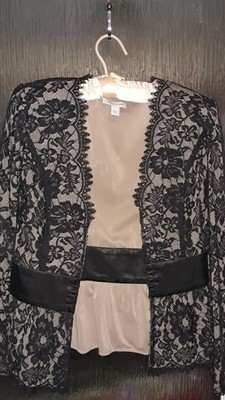 BOSTON PROPER Black Mesh & Lace Top Size 4 - Eye Hook Closures
