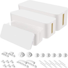 Set de 3 Cajas Organizadoras de Cables Blancas para Escritorio y Alimentacion