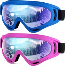 2-Pack Kids Ski Goggles, Snowboard Goggles for Adult Youth Teens Boys & Girls, W