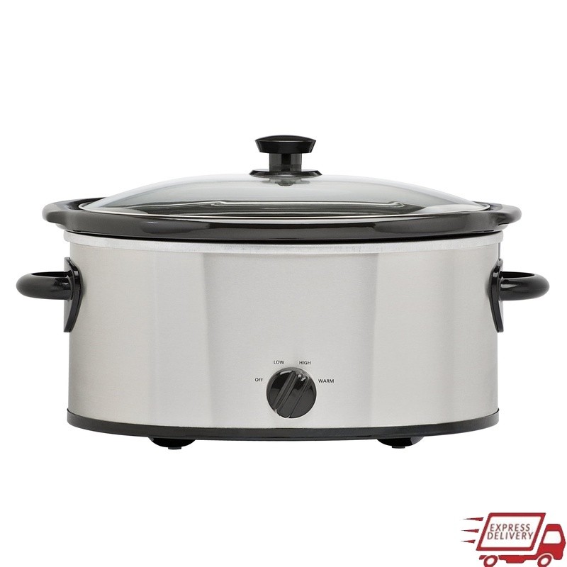 6 Quart Slow Cooker Stainless Steel Removable Stoneware